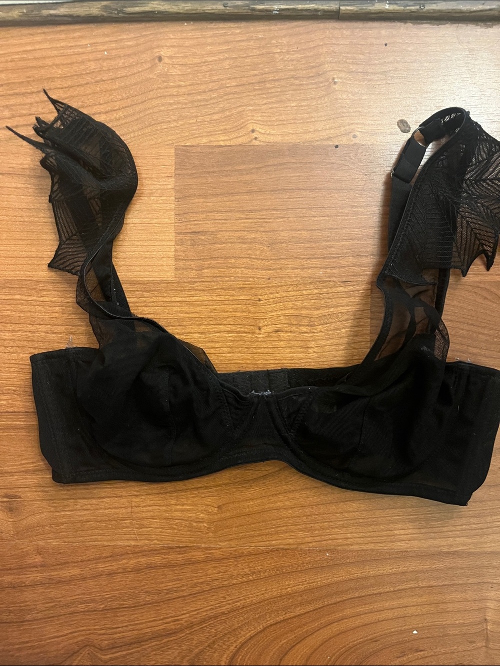 Mimi Holliday Sheer Strap Black Underwire Bra with Decorative Mesh